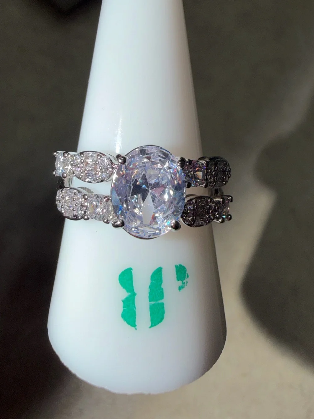 Bomb Party Size 9 Ring-Melded Whispers Diamond CZ on Rhodium RG87765